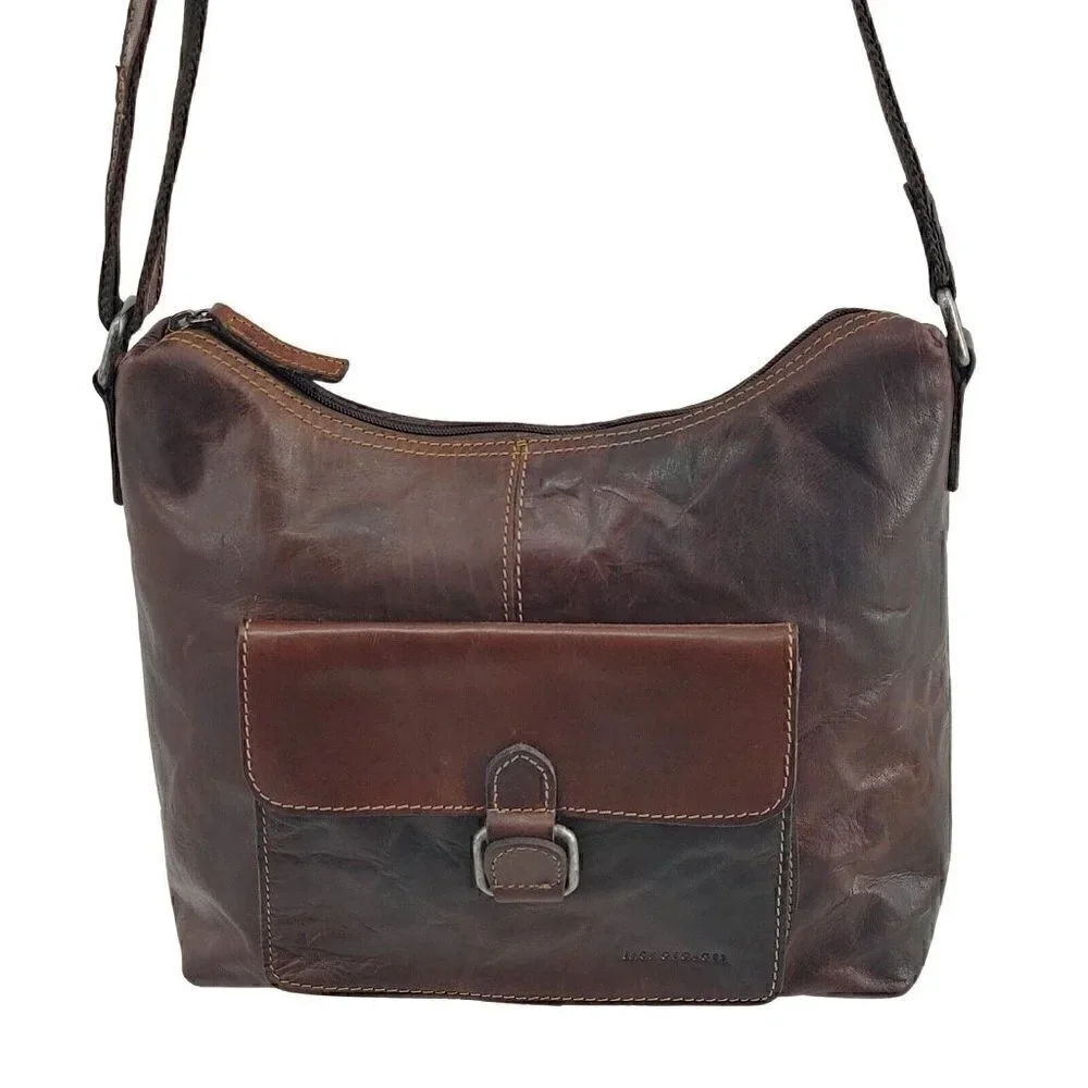 JACK GEORGES Voyager Hand-Stain Re-Tanned Buffalo Leather Flap Pocket Hobo Bag